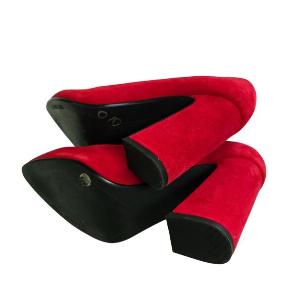 Gianni Bini Red Suede Unique Block Heel Point Toe Pumps Size 7.5M - Picture 5 of 8